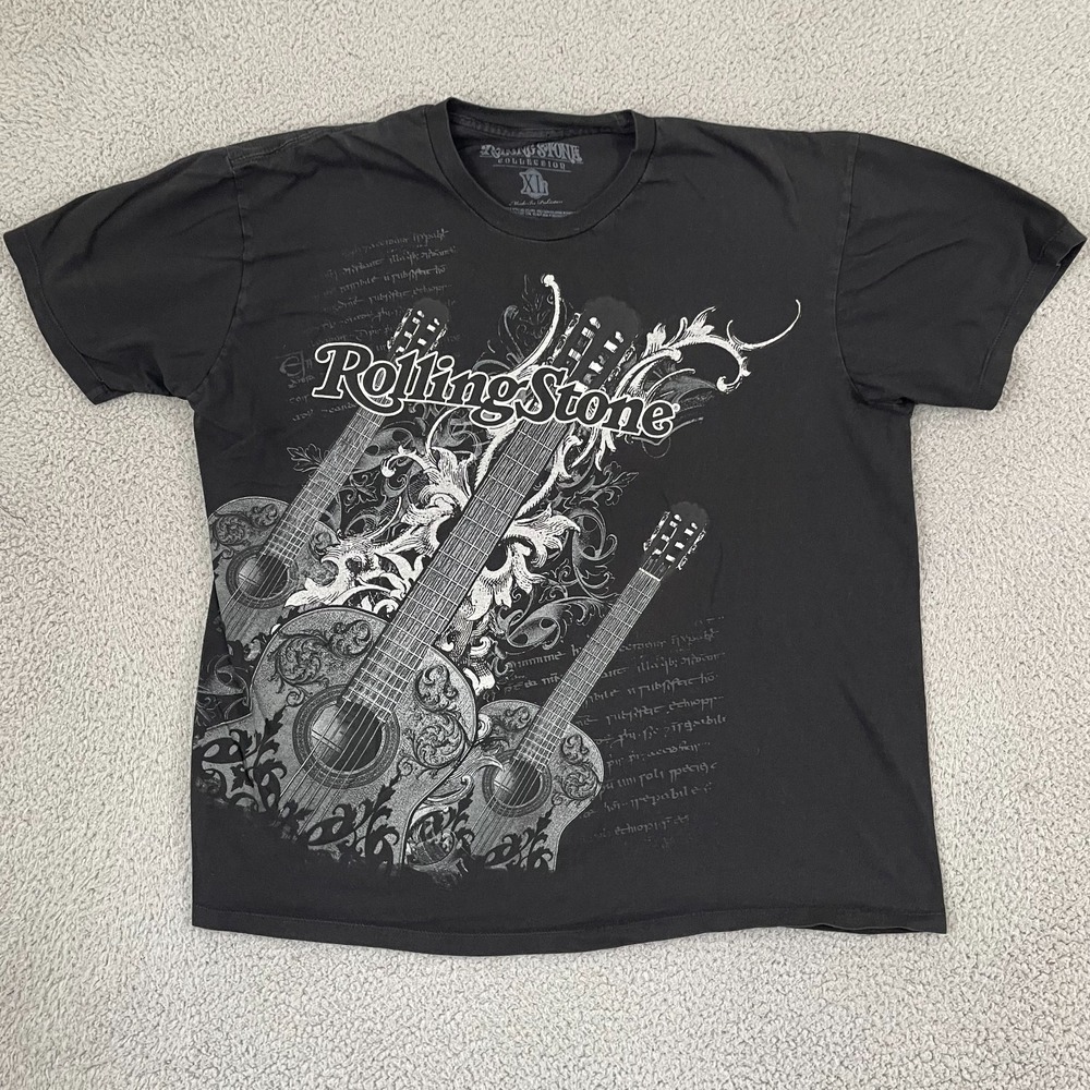 Rolling Stone Collection Shirt Men XL  Black Guitar Rock Band Short Sleeve Tee